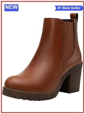 Faux Leather Platform Chelsea Ankle Boots Chunky Block Heel Booties